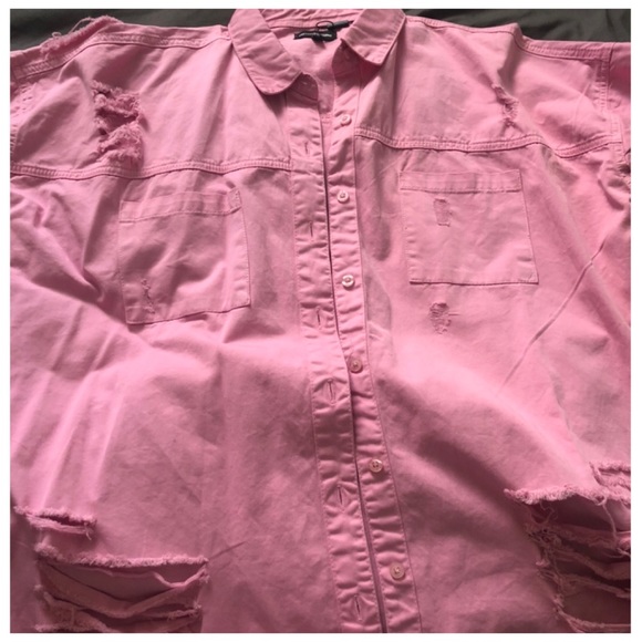PLT | Pink Oversized Distressed Denim Shirt - Picture 7 of 10